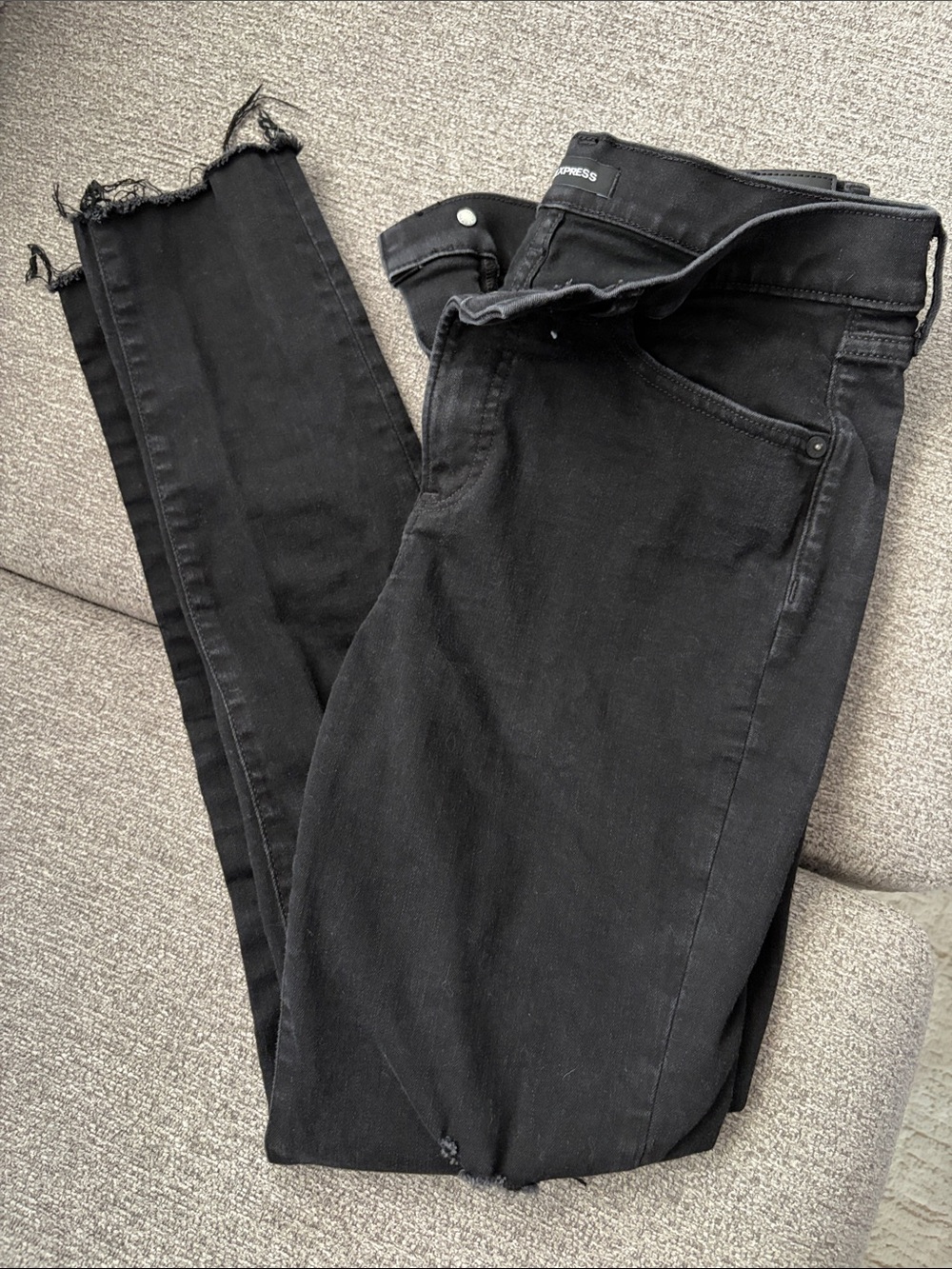Express Women's Black Skinny Jeans with Frayed Hem